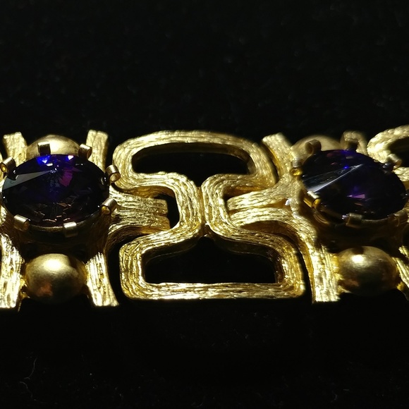 8" Art Deco Style Gold Bracelet w Purple stones - Picture 5 of 5